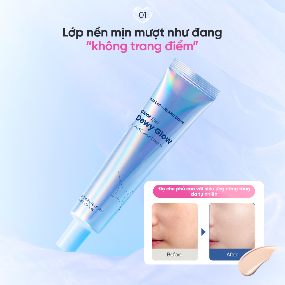 Kem nền che phủ có màu THE LAB Clear Hyal Dewy Glow Tinted Cover Cream – 40ML